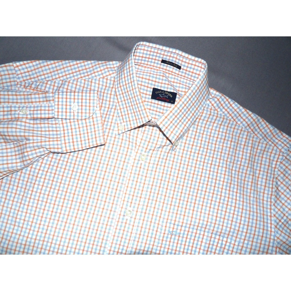 Paul & Shark Yachting Made In Italy Plaid‎ Button Up Dress Shirt Men's 42